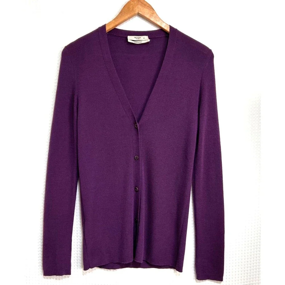 PRADA Italy Cashmere Silk V Neck Button Front Cardigan Sweater Women's S IT 46 d - Picture 10 of 10
